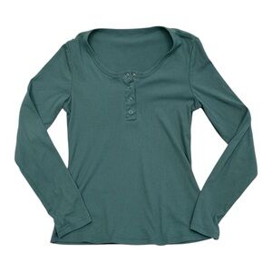 Mint Ribbed Long Sleeve Top - Size Small